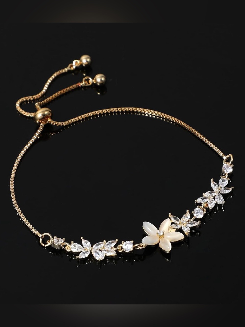 Anthropologie Gold Floral Slider Bracelet with Mother-of-Pearl Petals